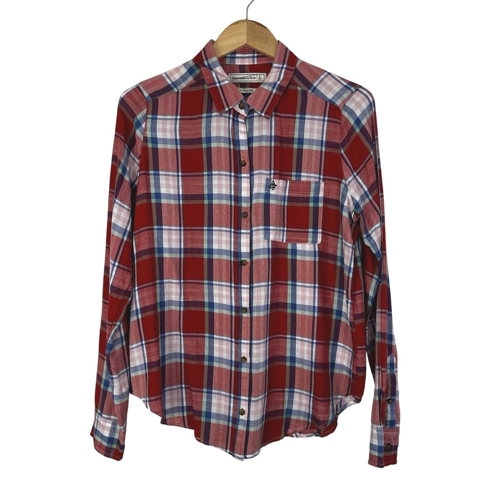 Abercrombie & Fitch Button Up Shirt Womens Large Plaid Long Sleeve Lightweight - Picture 1 of 8